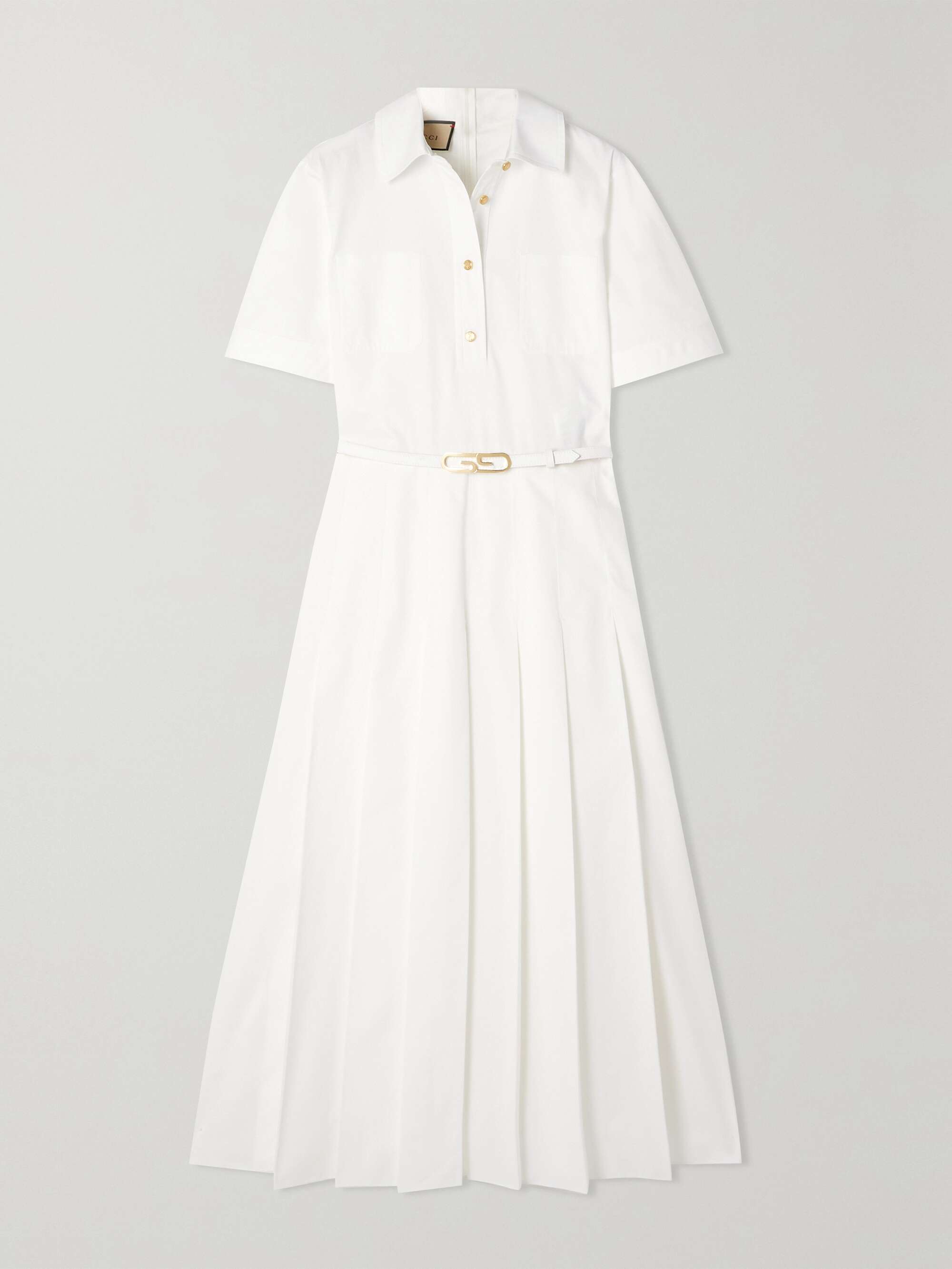GUCCI Love Parade pleated belted cotton-poplin midi dress | NET-A-PORTER