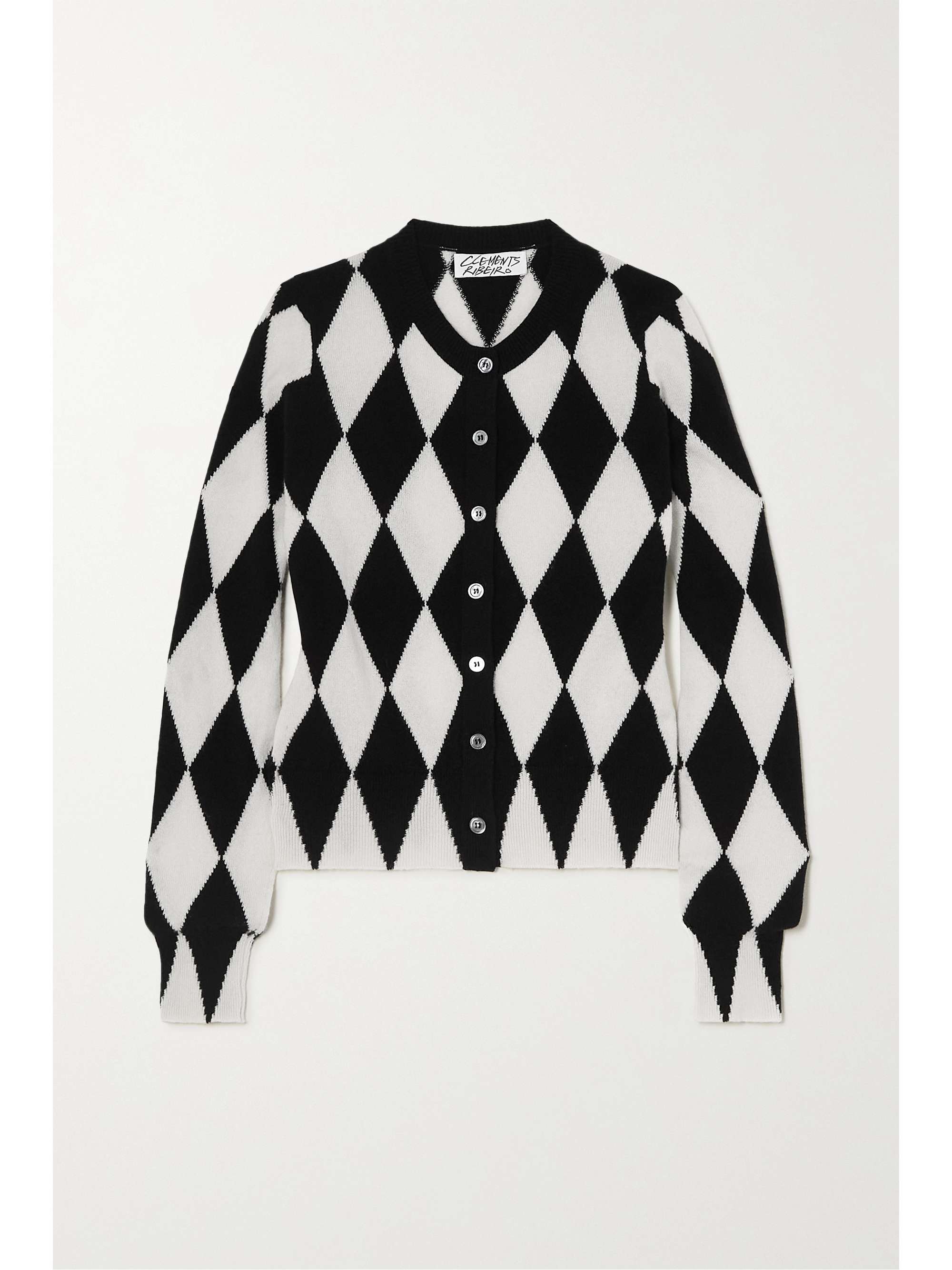 Black Marzipan argyle cashmere cardigan 