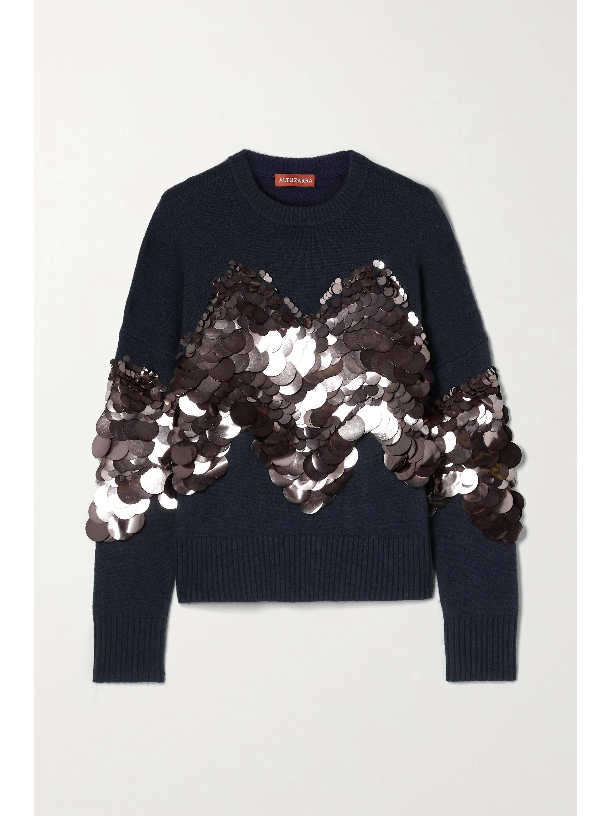 Navy Mayim embellished ribbed-knit 