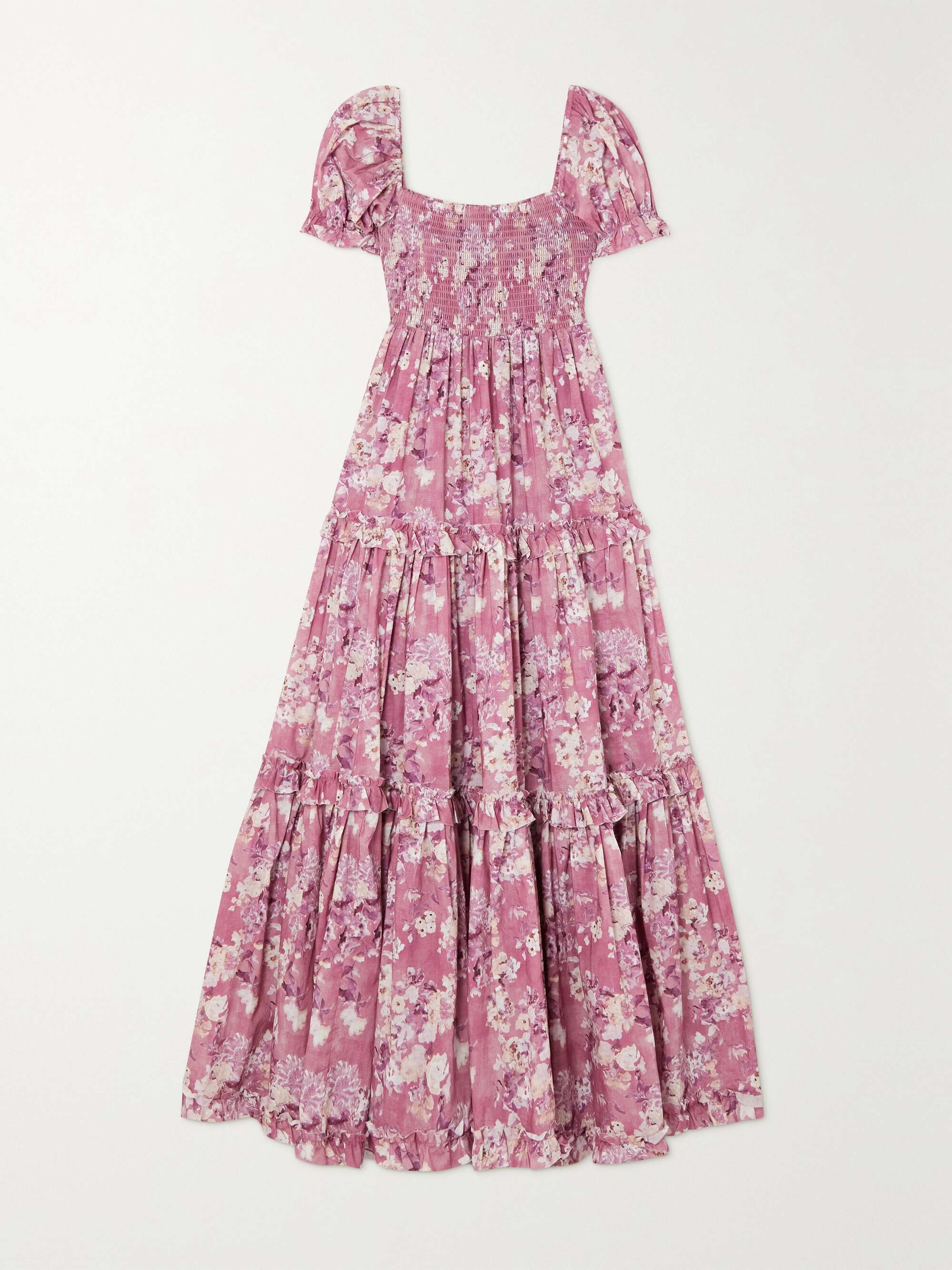 CAROLINE CONSTAS Zuri smocked tiered floral-print cotton-voile maxi dress |  NET-A-PORTER