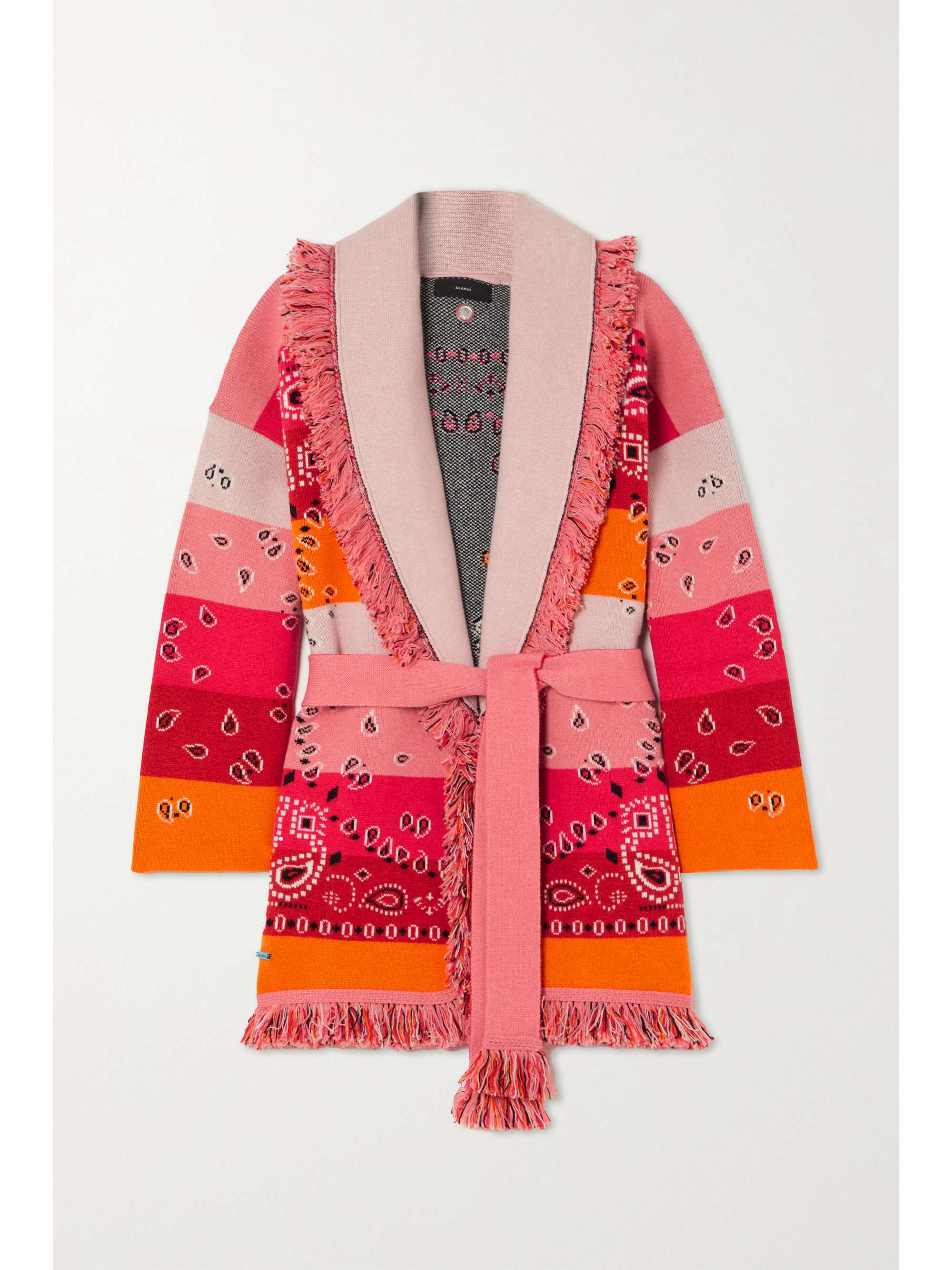 Pink Belted fringed striped cashmere 
