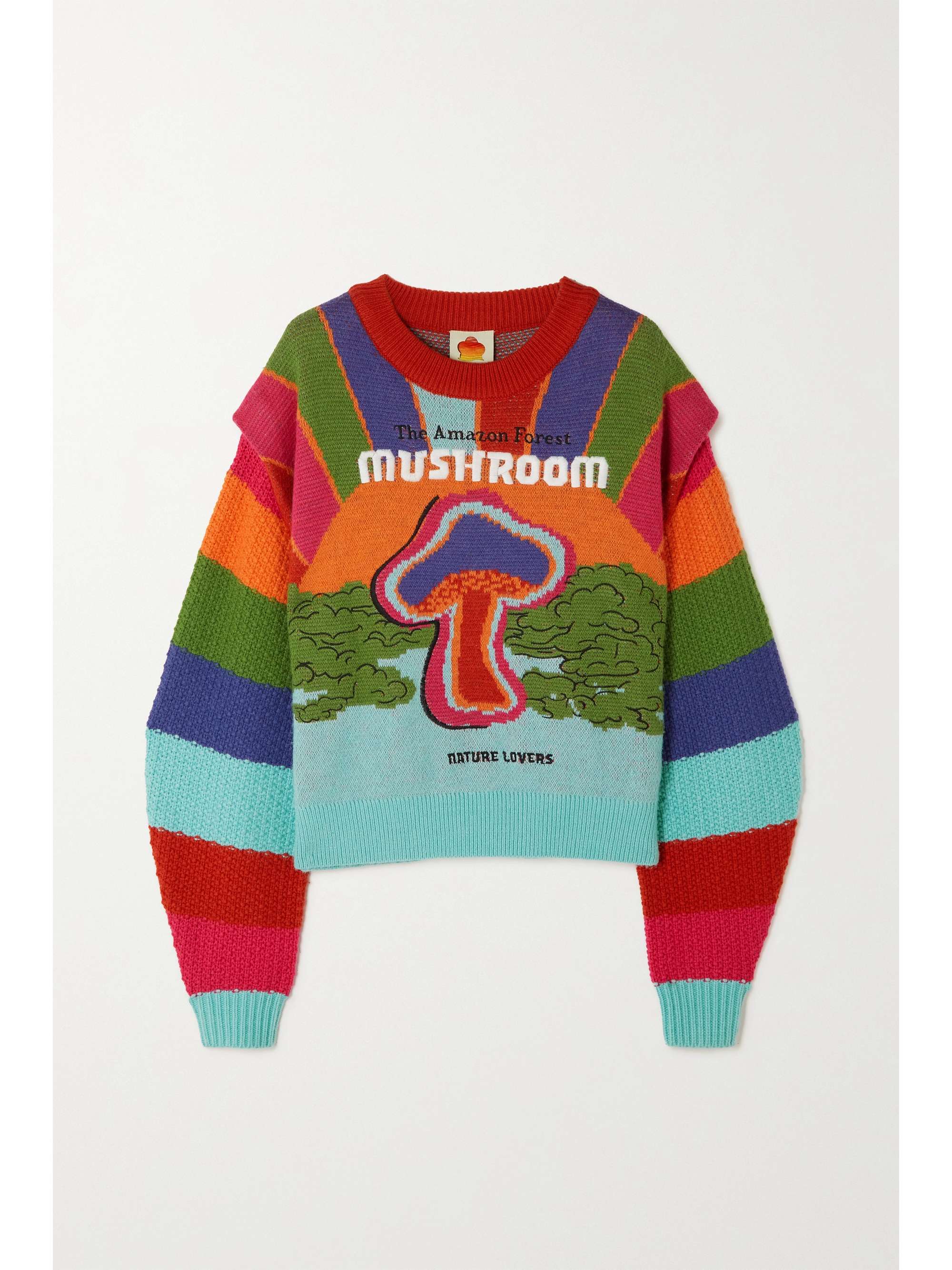 Red Embroidered intarsia-knit sweater 