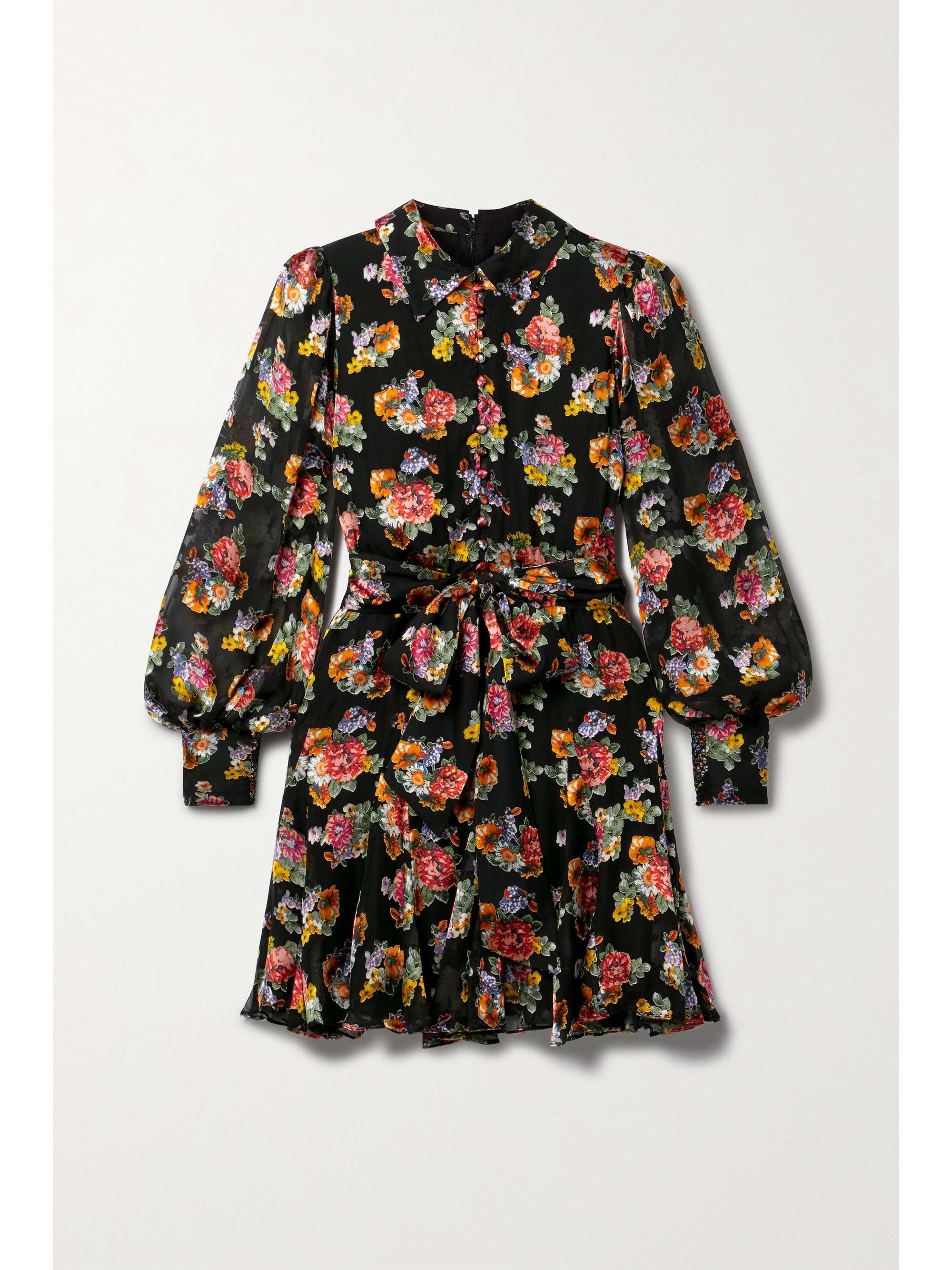 Black Mina belted floral-print crepe de 
