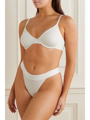 SKIMS Cotton Rib Thong – Bone – String aus geripptem Jersey aus einer Baumwollmischung
