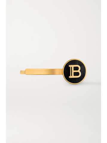 BALMAIN PARIS HAIR COUTURE Gold-plated and leather hair slide