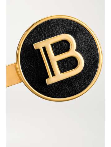 BALMAIN PARIS HAIR COUTURE Gold-plated and leather hair slide