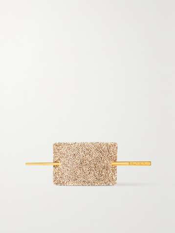 BALMAIN PARIS HAIR COUTURE Gold-plated, crystal and leather hair pin