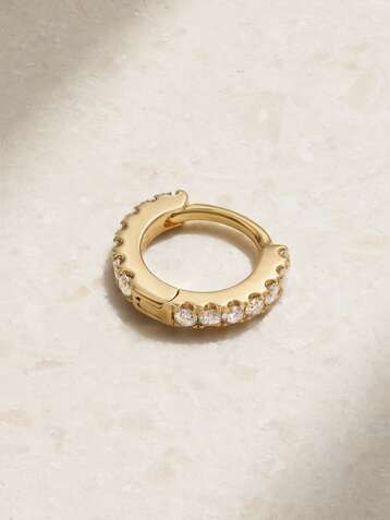 MARIA TASH 5mm 18-karat gold diamond hoop earring