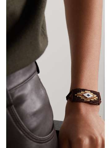 DIANE KORDAS Evil Eye Armband aus geflochtener Kordel und 14 Karat Weißgold mit Diamanten und Saphiren