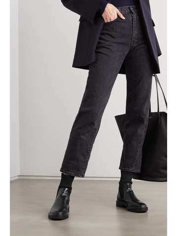PORTE & PAIRE Leather and ribbed-knit ankle boots