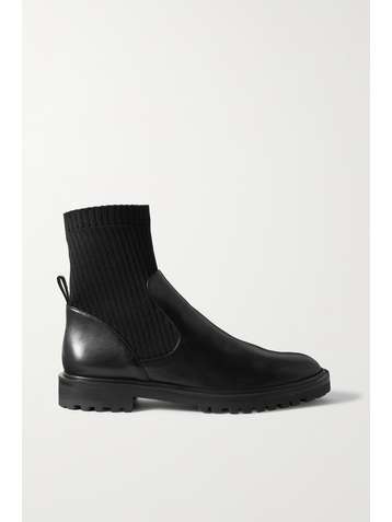 PORTE & PAIRE Leather and ribbed-knit ankle boots