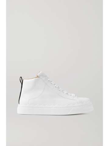 CHLOÉ Lauren scalloped leather high-top sneakers