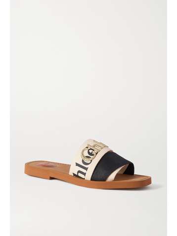 CHLOÉ Woody logo-embroidered canvas slides