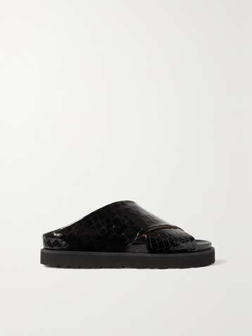 GANNI Glossed croc-effect leather slides