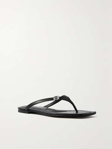ALEXANDER WANG Ivy crystal-embellished leather flip flops