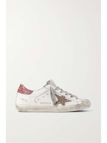 GOLDEN GOOSE Superstar distressed glittered leather sneakers