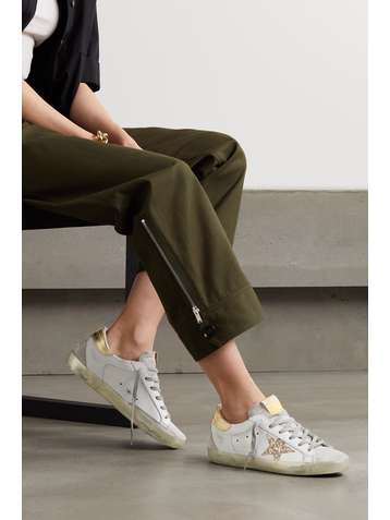 GOLDEN GOOSE Superstar distressed glittered leather sneakers