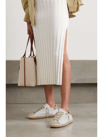 GOLDEN GOOSE Superstar distressed suede-trimmed leather espadrille sneakers