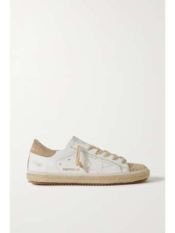 GOLDEN GOOSE Superstar distressed suede-trimmed leather espadrille sneakers