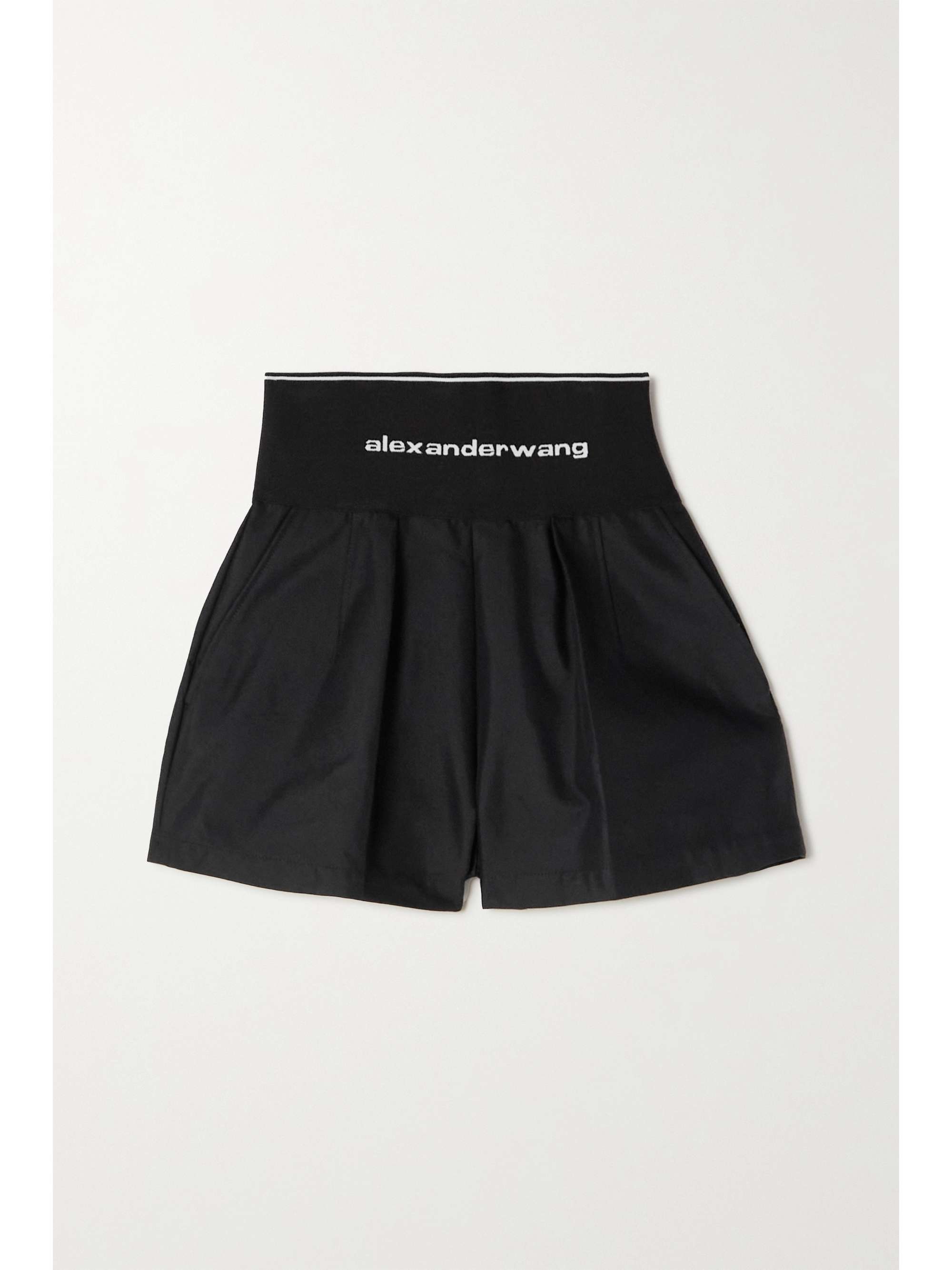 Black Pleated cotton-blend poplin 