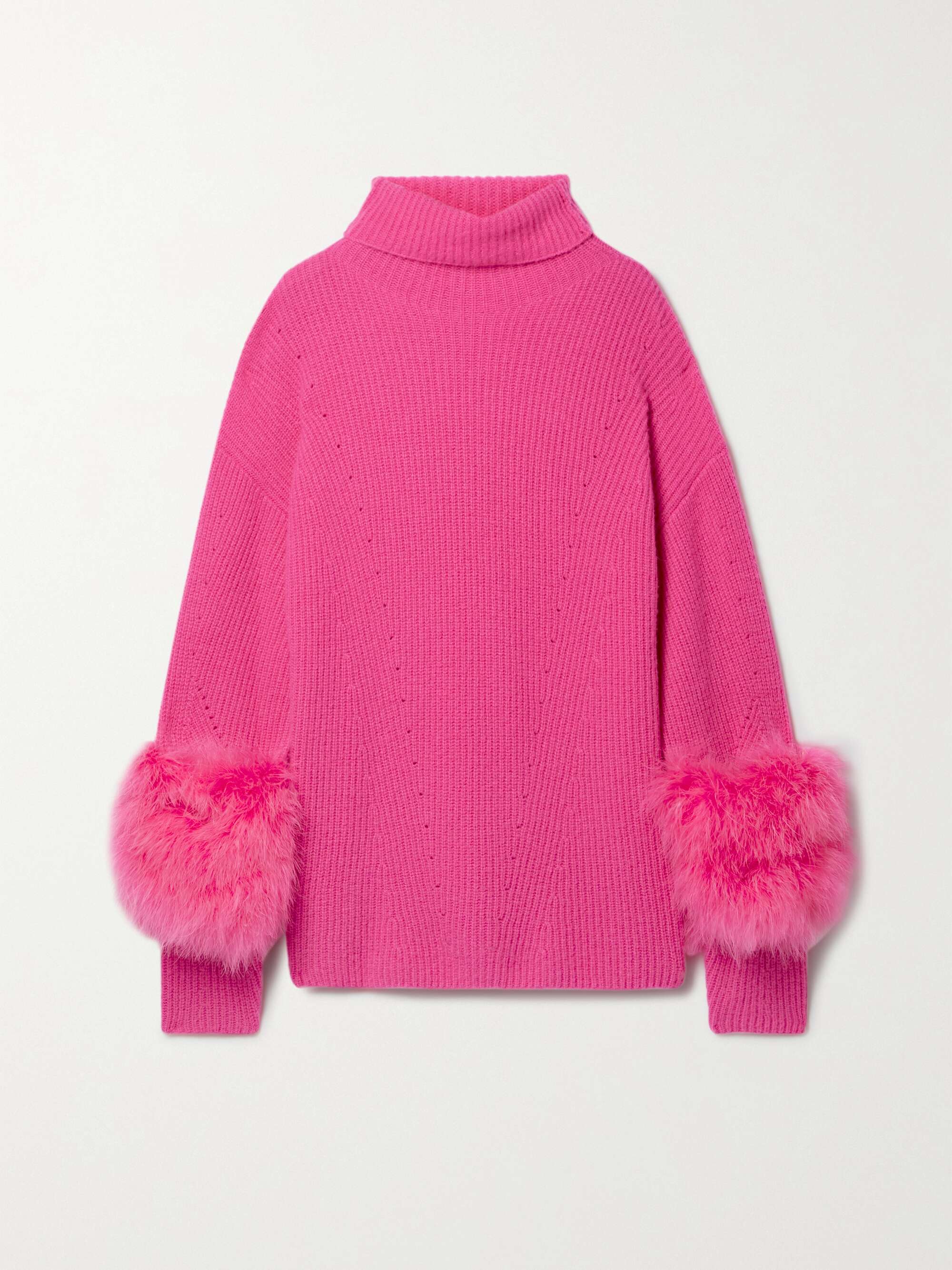 Pink Feather-embellished ribbed 