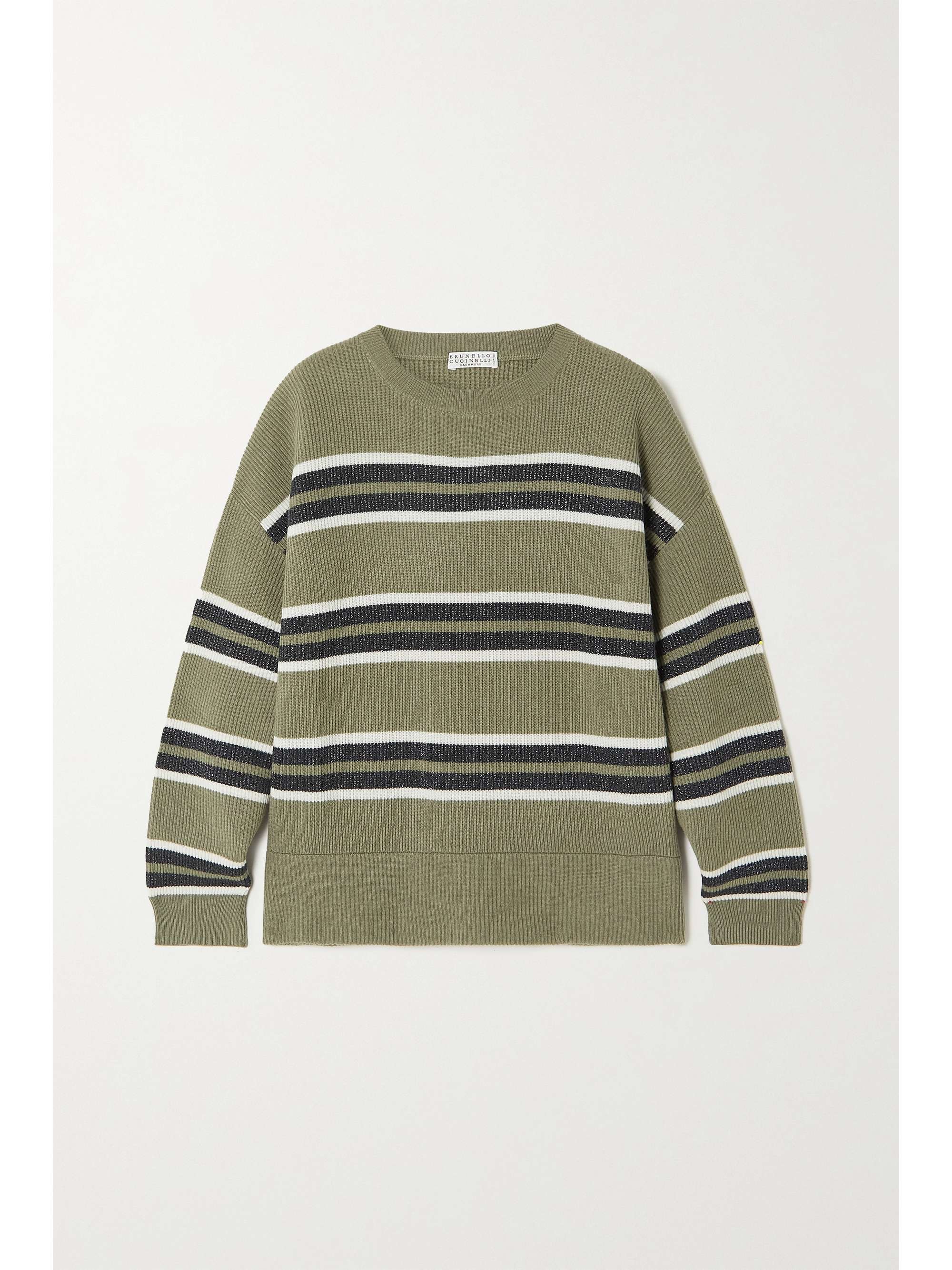 Brunello Cucinelli - Striped Ribbed Metallic Wool, Cashmere and Silk-blend Sweater - Green - Large - Net A Porter