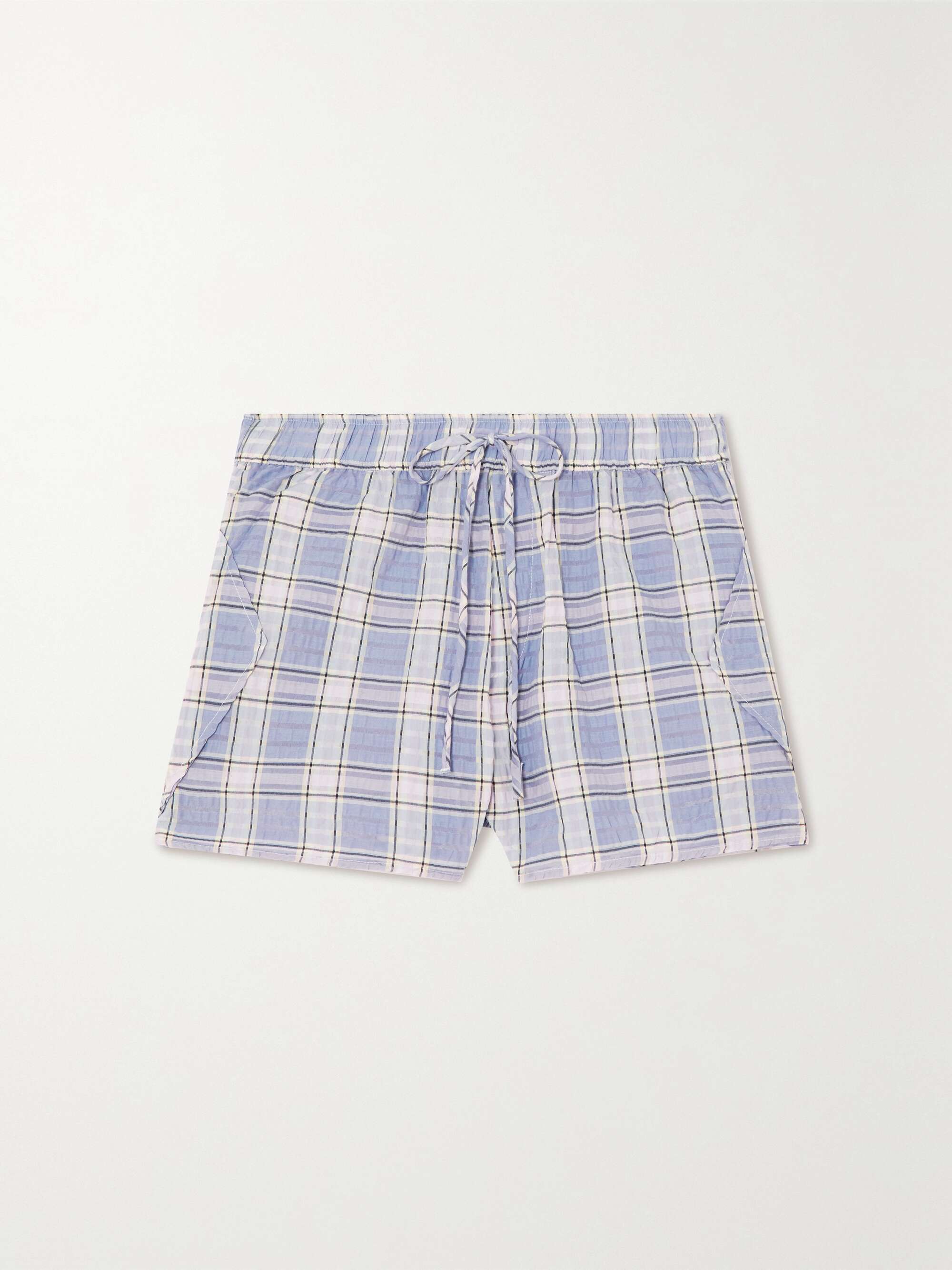 GANNI Checked organic cotton-blend seersucker shorts | NET-A-PORTER
