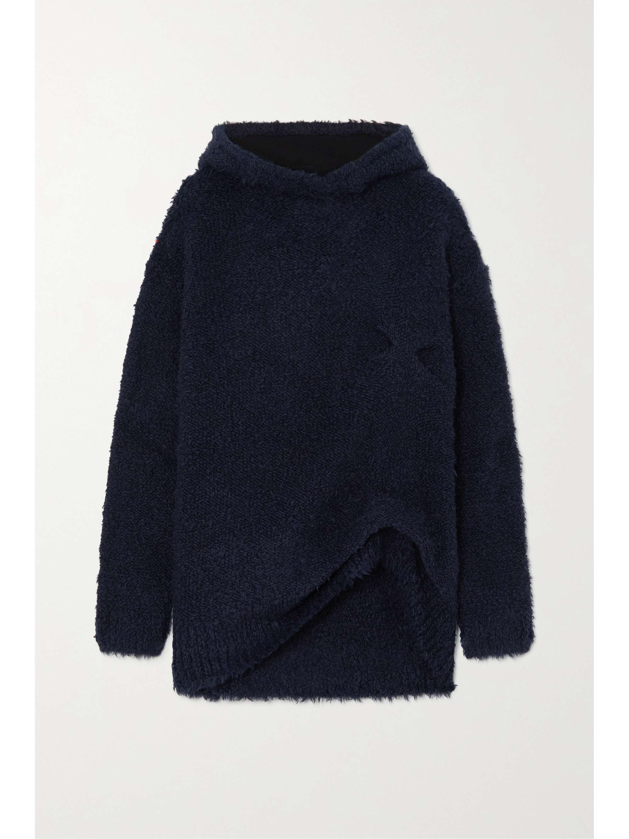 Navy Oversized hooded distressed bouclé 
