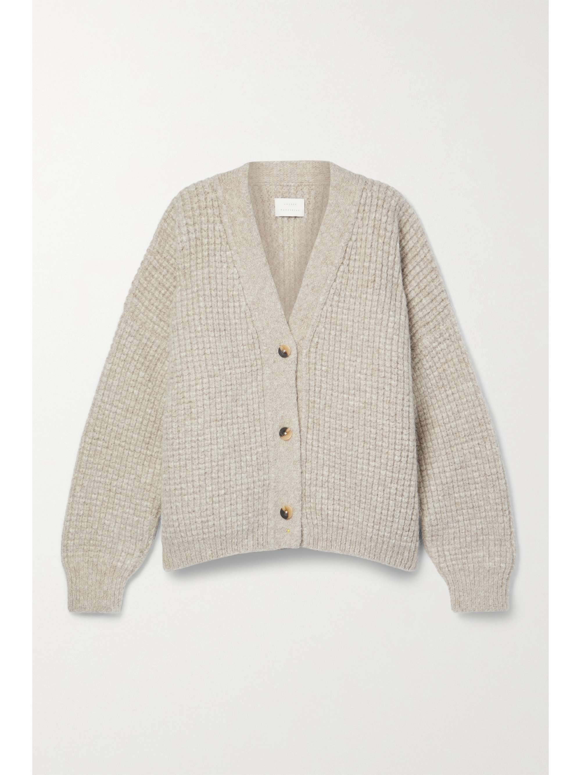 Taupe Waffle-knit alpaca-blend cardigan 