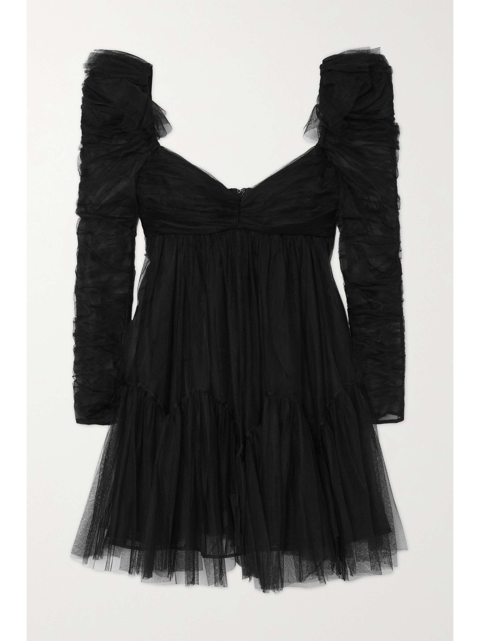 Black Ruched tulle peplum mini dress 