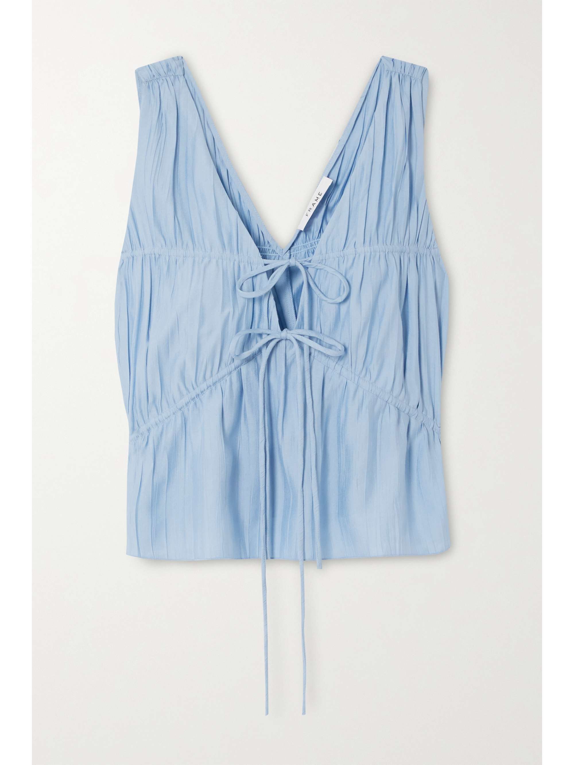 Tie-front ruched crinkled-cotton tank 