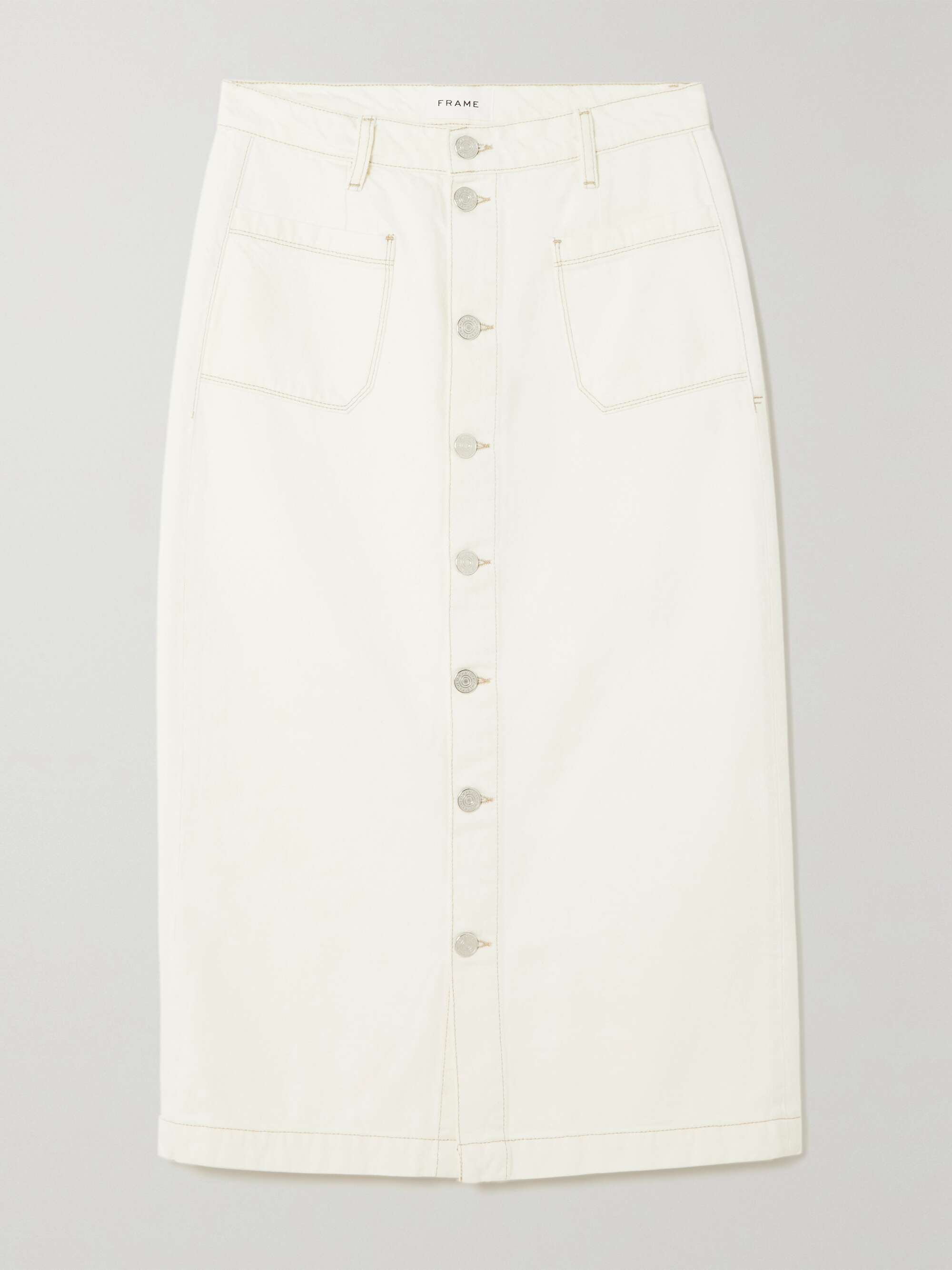 Ecru Le Bardot denim midi skirt | FRAME 