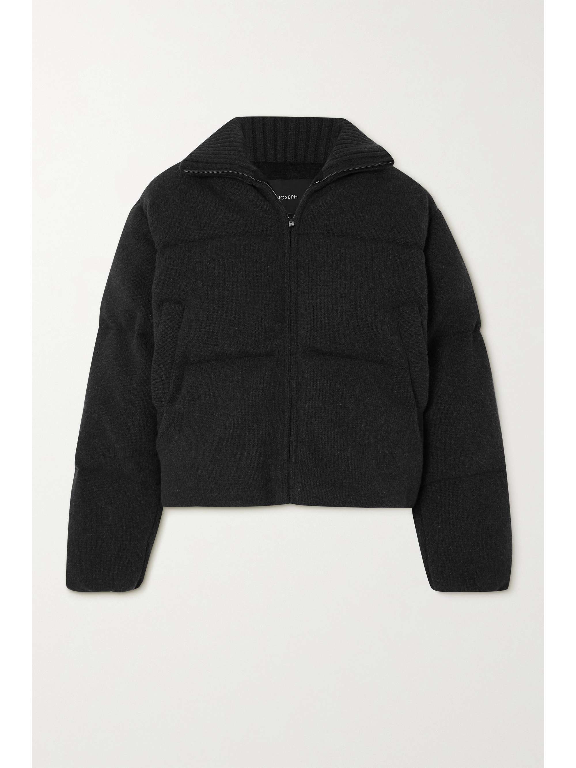 gray quilted jacket
