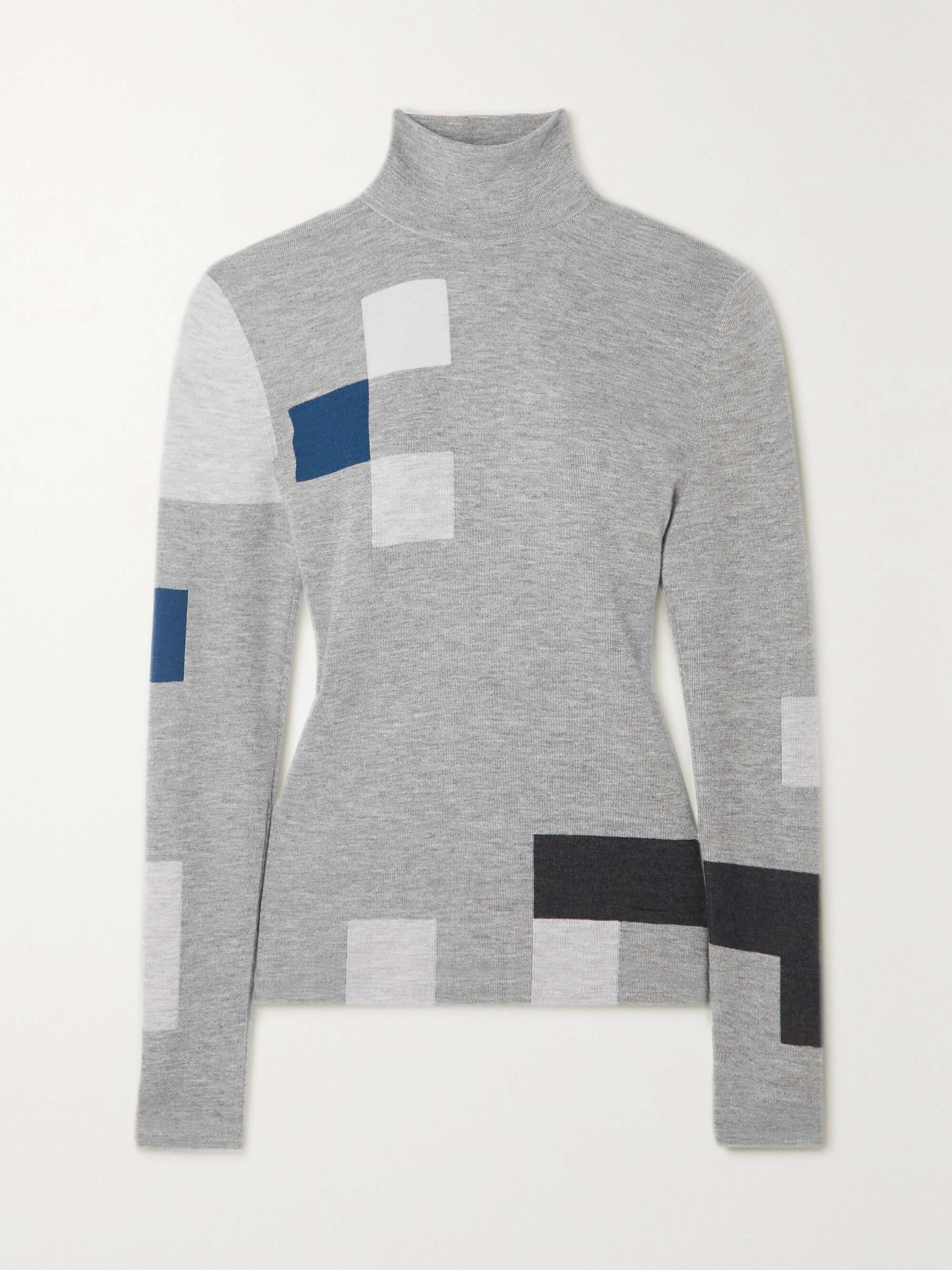 Gray Patchwork cashmere and silk-blend 