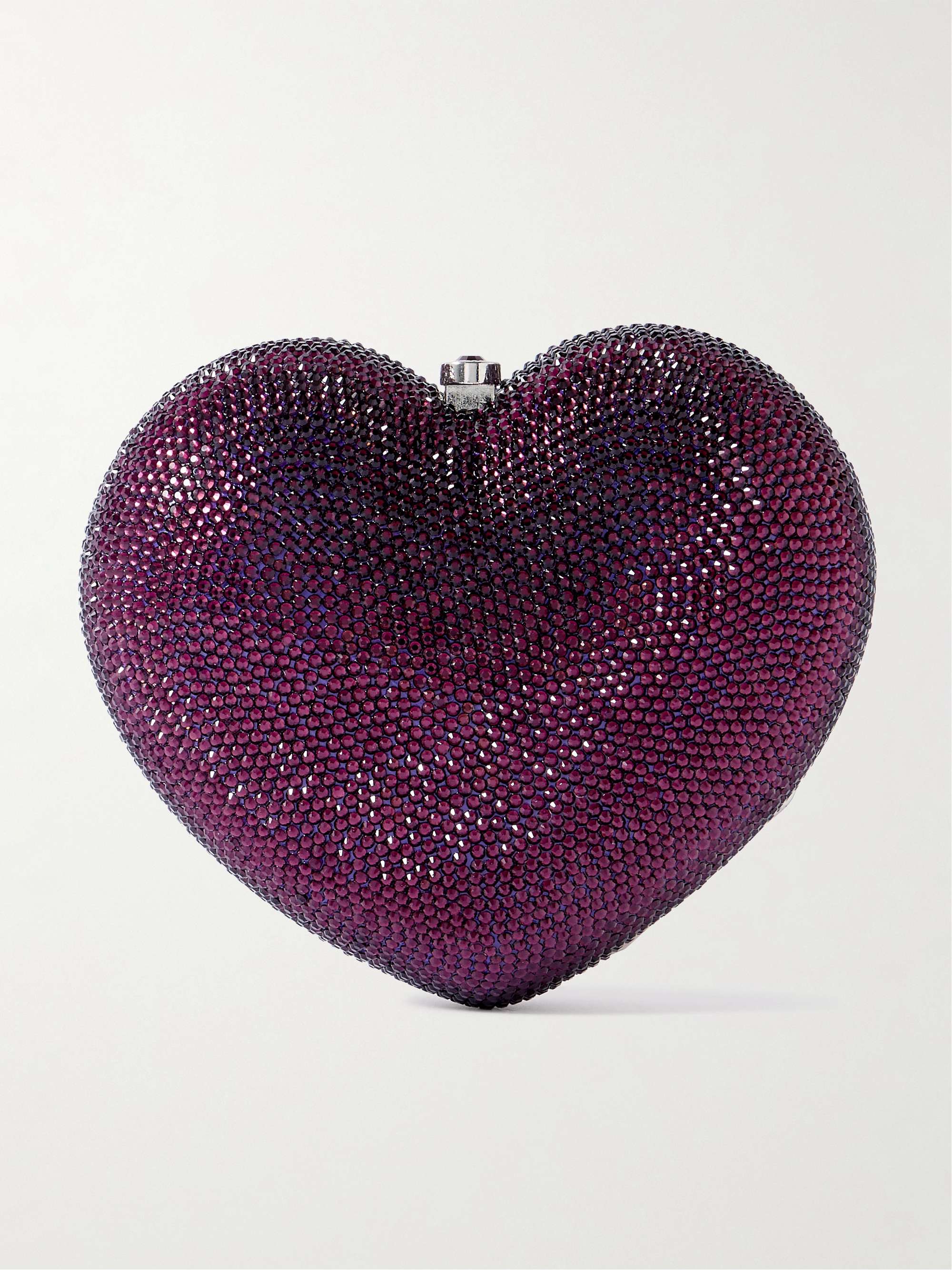JUDITH LEIBER COUTURE Petit Coeur crystal-embellished silver-tone clutch