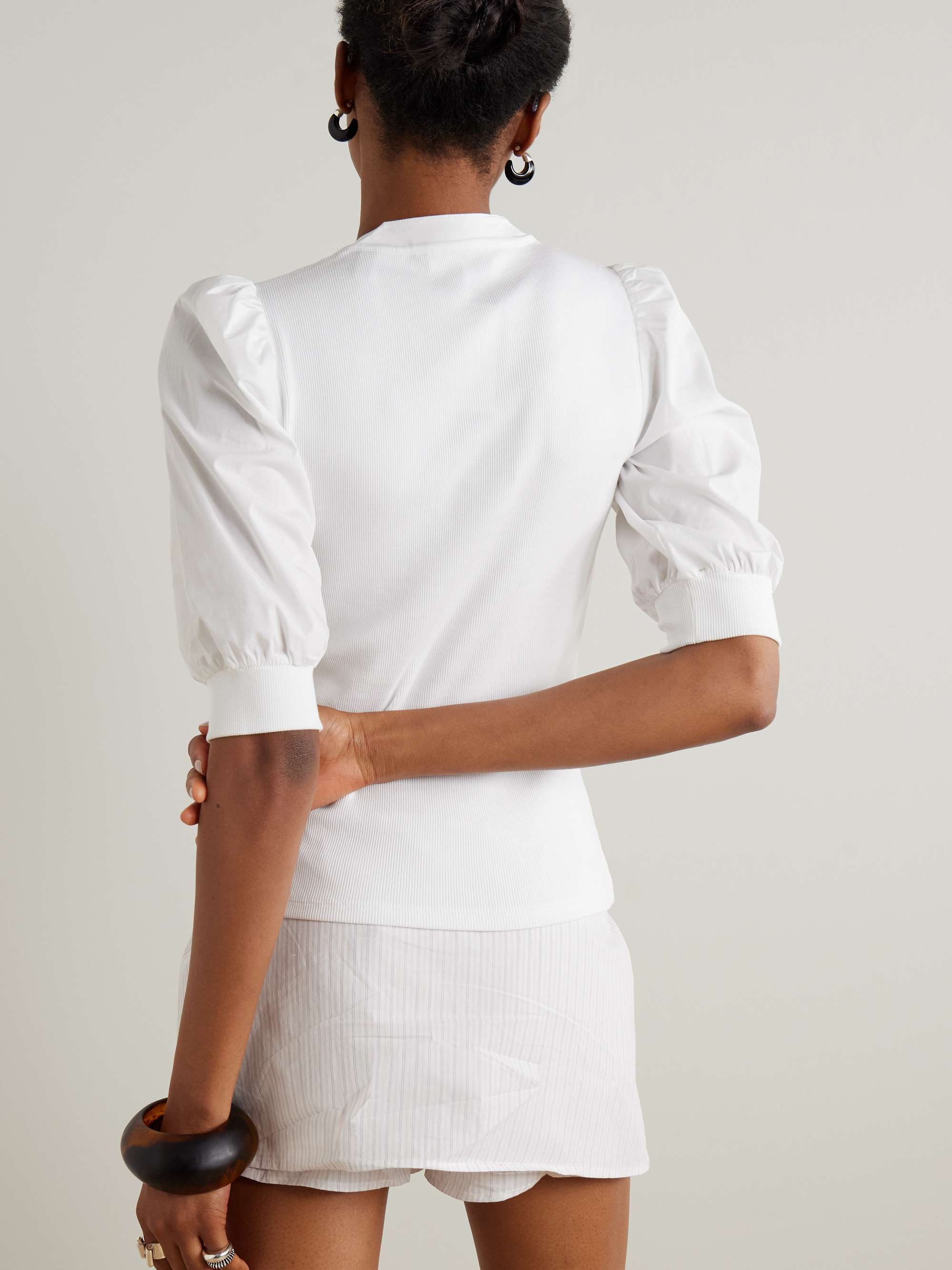 VERONICA BEARD Coralee poplin and ribbed stretch-cotton jersey top