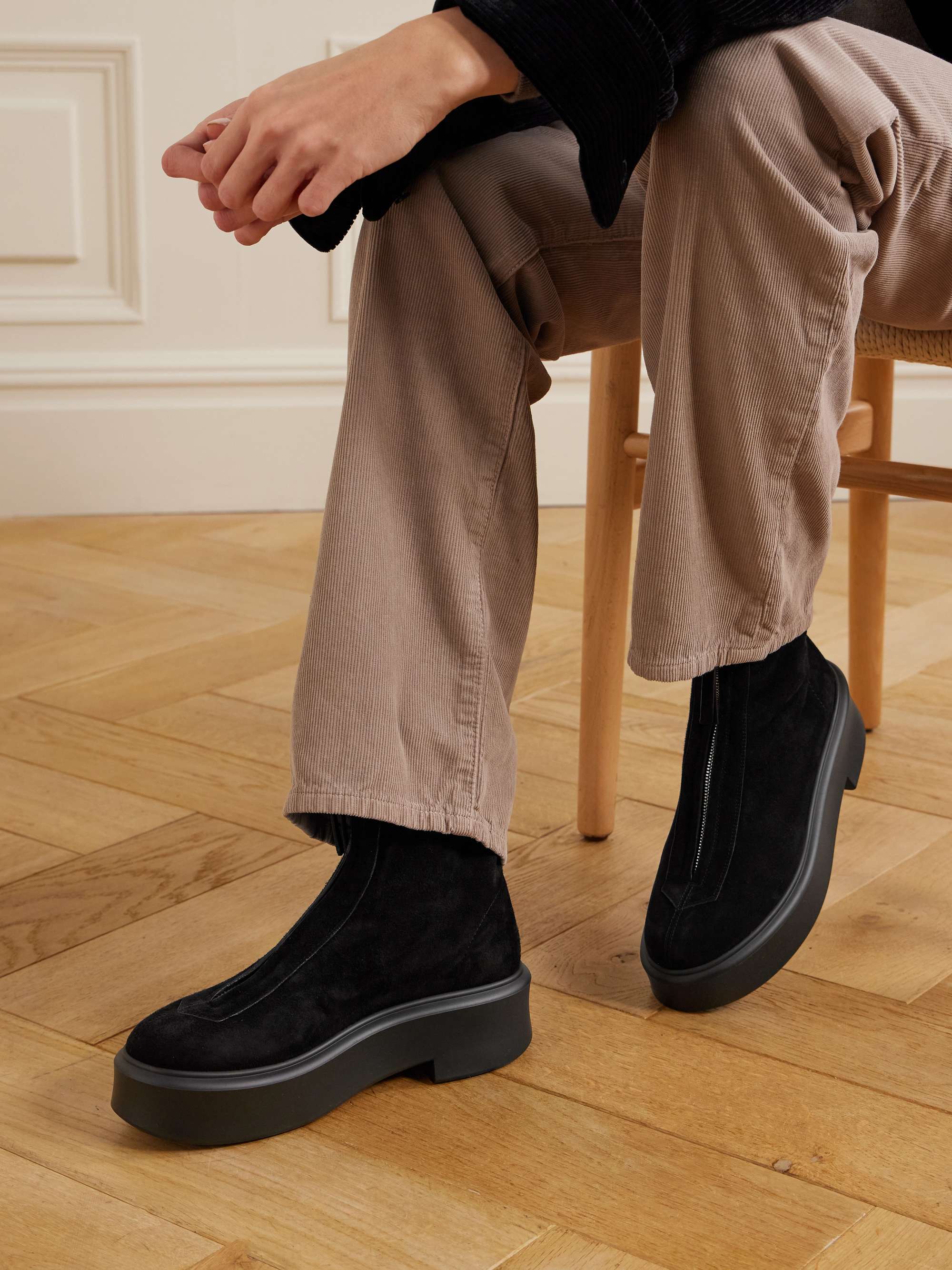 THE ROW Suede platform ankle boots