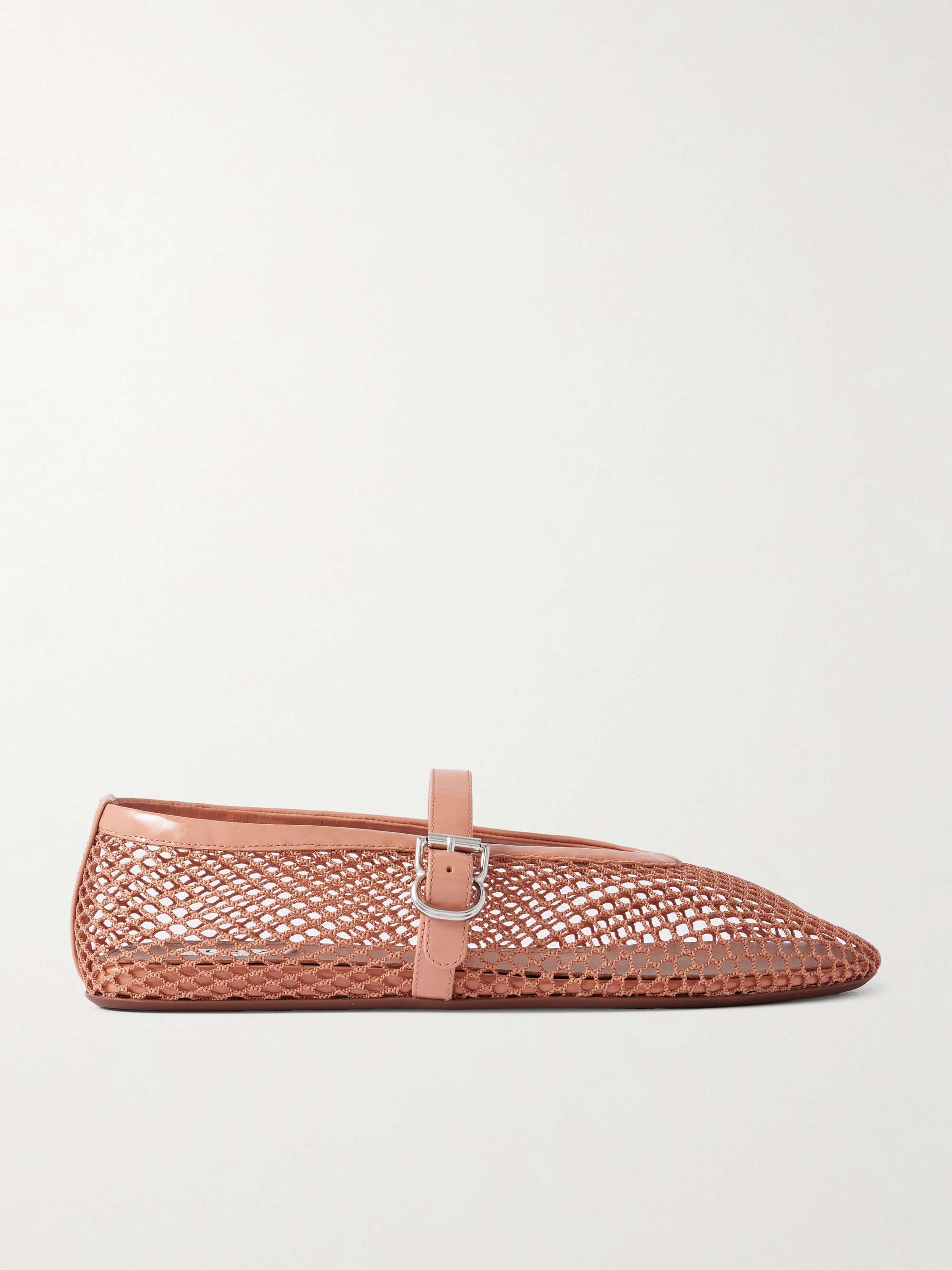 ALAÏA Patent leather-trimmed mesh ballet flats