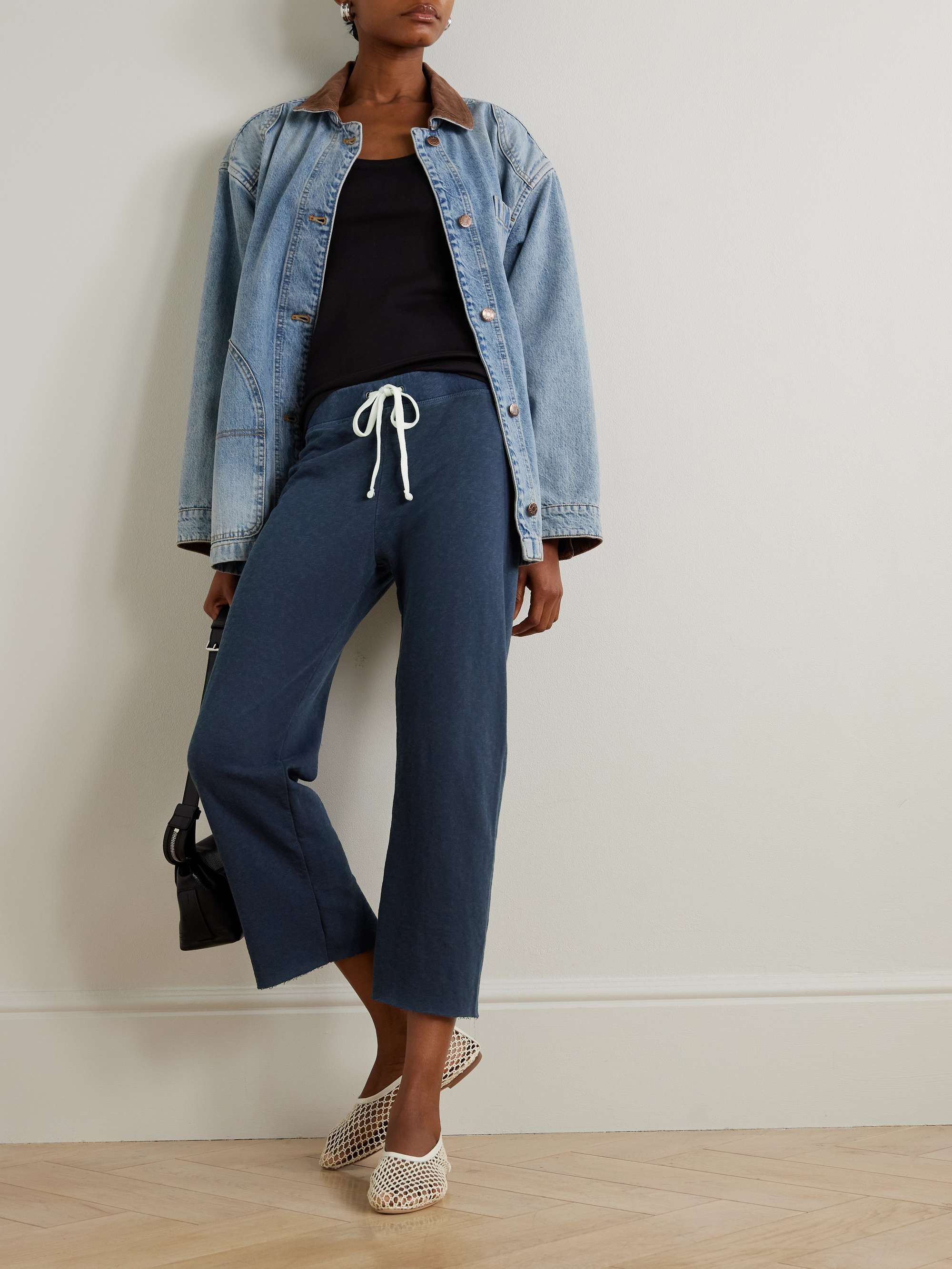 JAMES PERSE Cropped Supima cotton-terry track pants