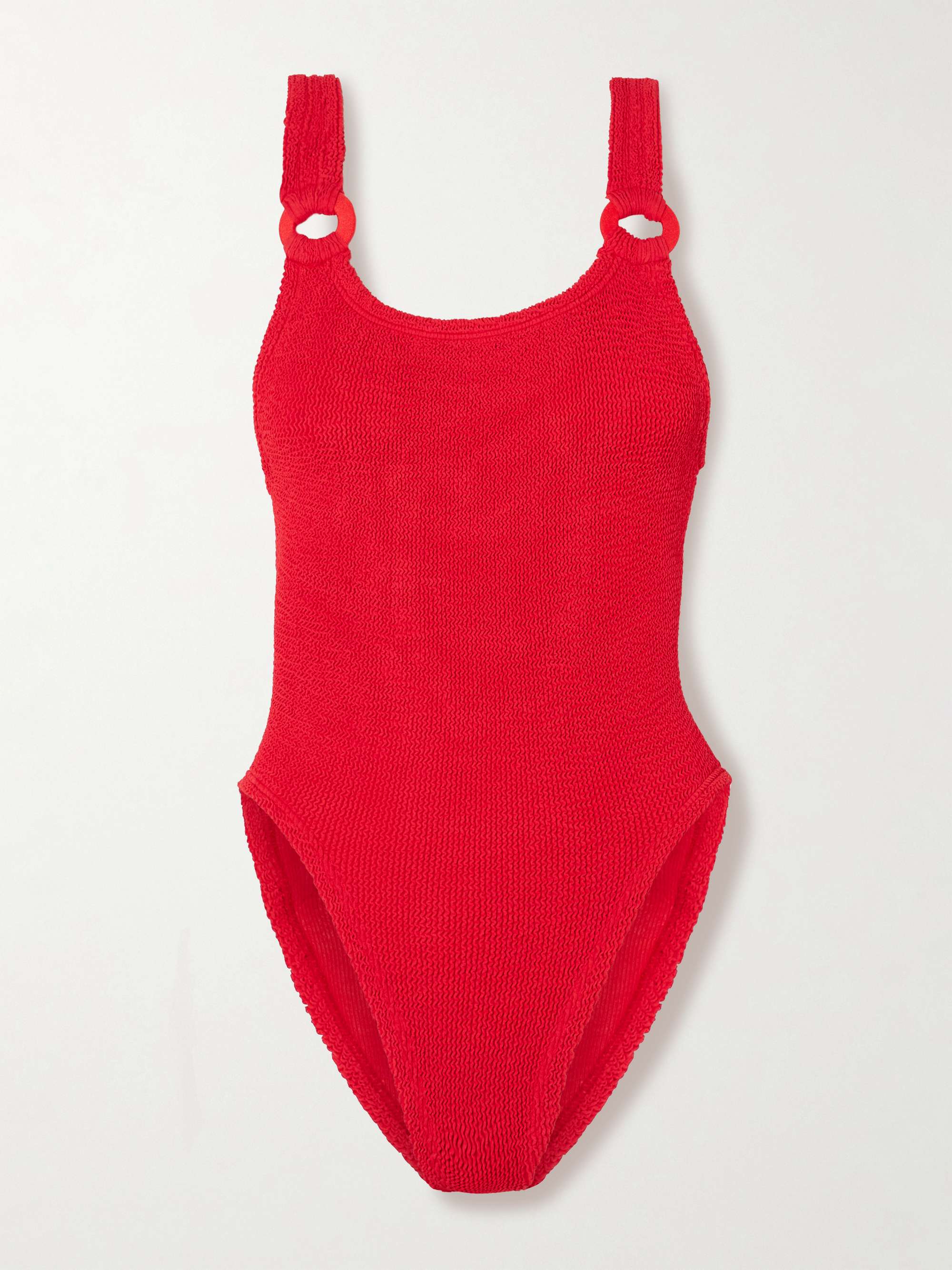 HUNZA G + NET SUSTAIN Domino embellished seersucker swimsuit