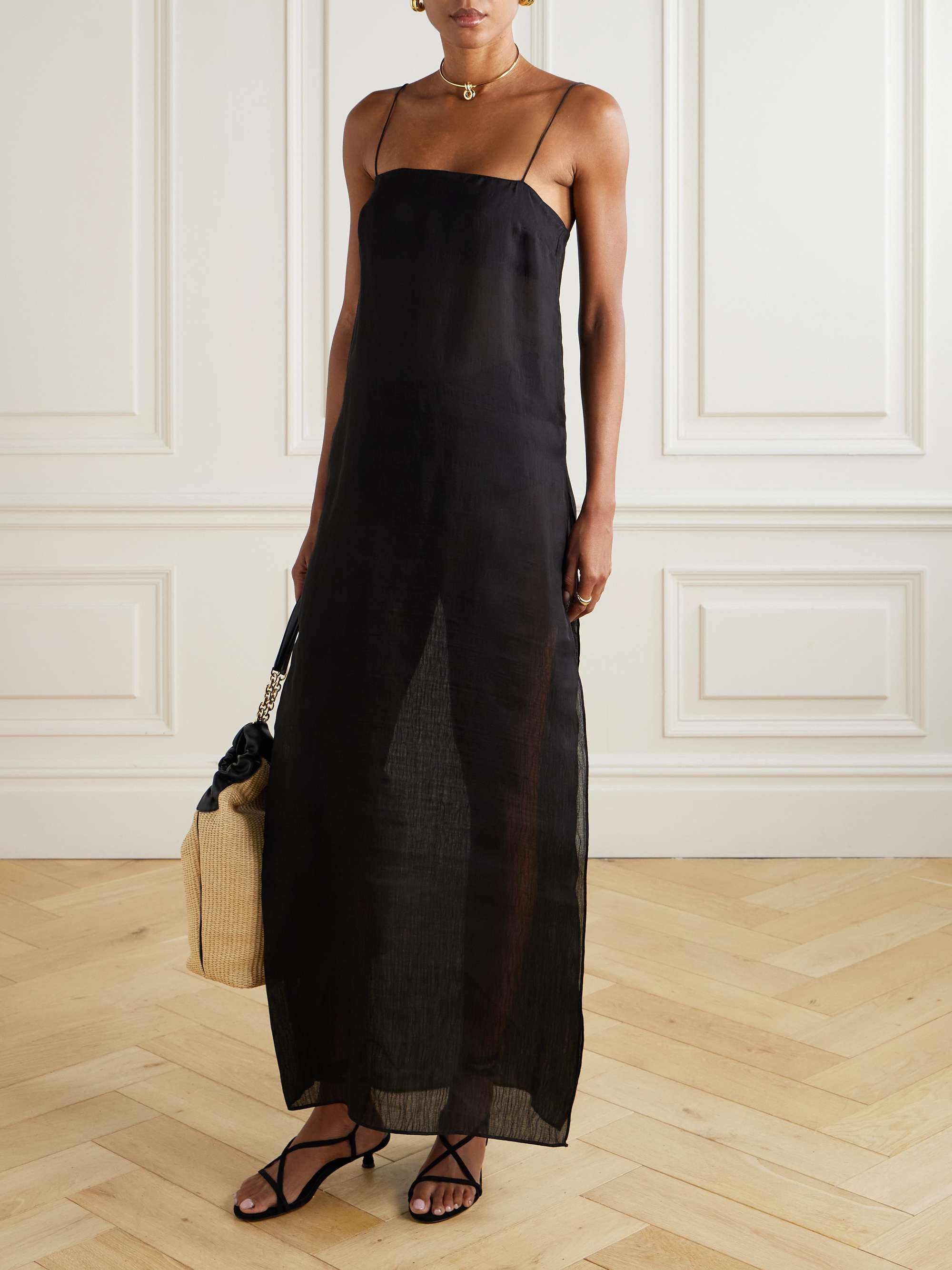 MATTEAU + NET SUSTAIN shirred organic cotton and mulberry silk-blend maxi dress