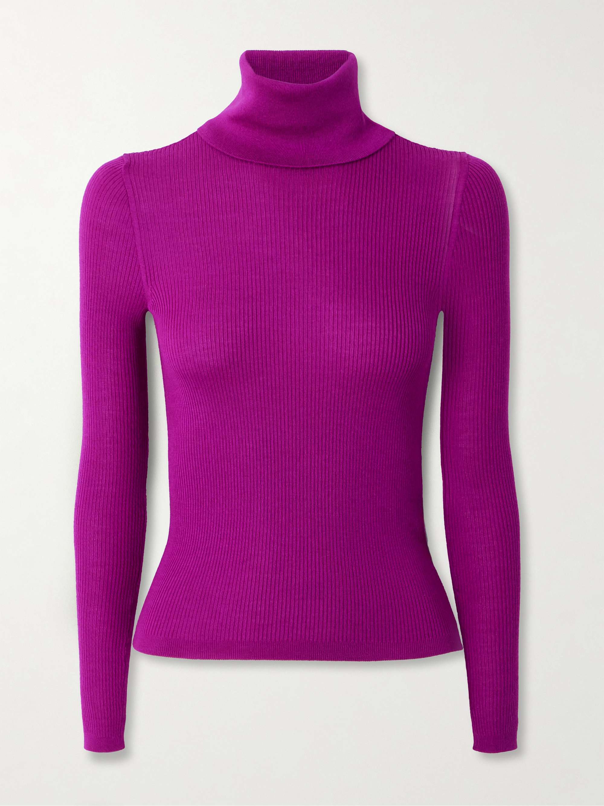 SAINT LAURENT Ribbed wool, cashmere and silk-blend turtleneck sweater