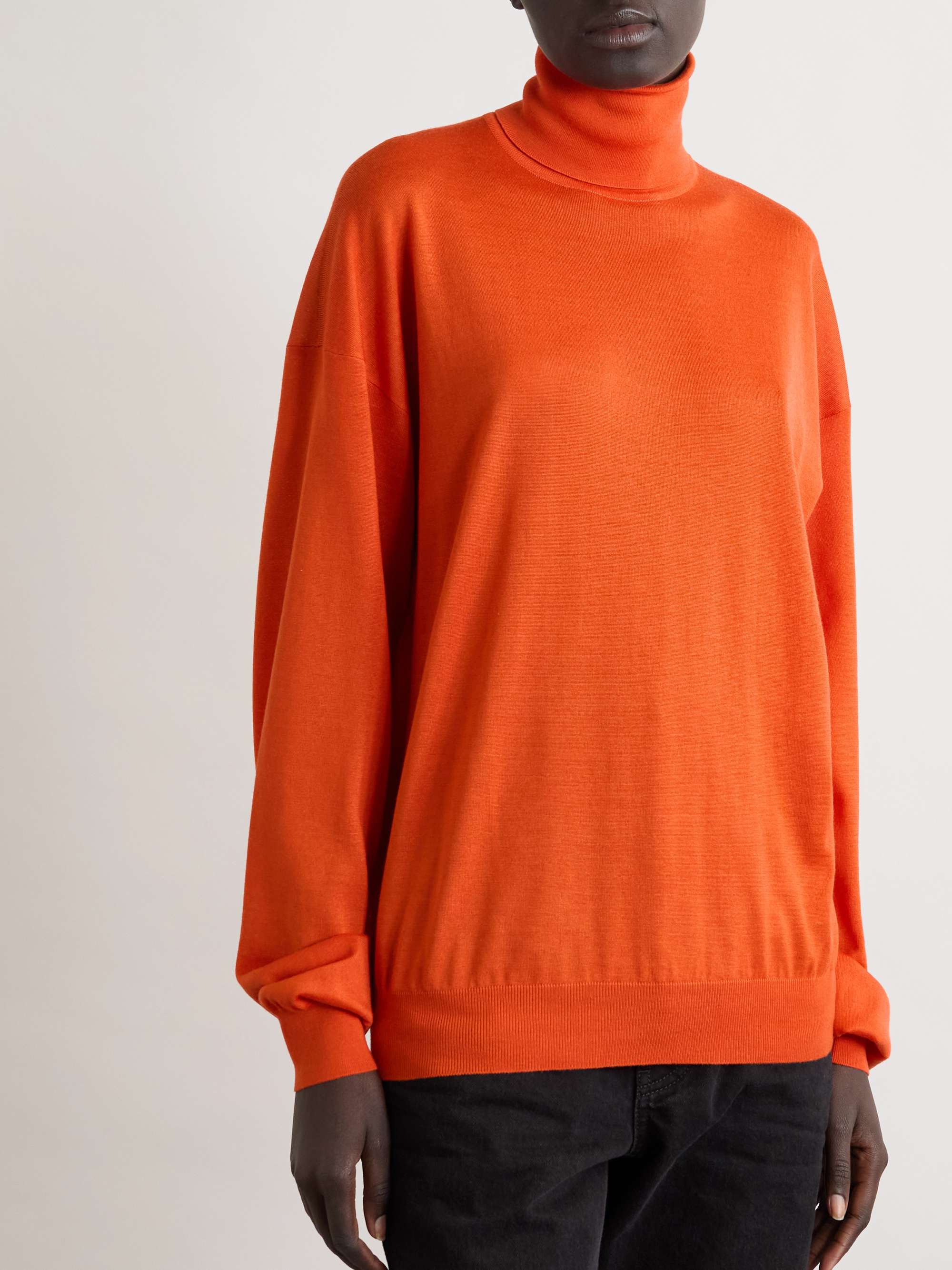 SAINT LAURENT Ribbed wool, cashmere and silk-blend turtleneck sweater
