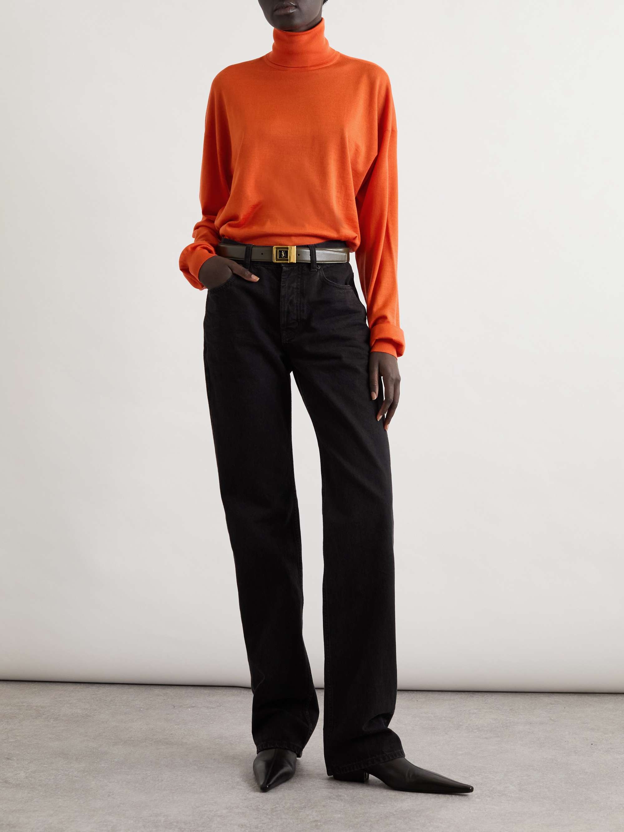 SAINT LAURENT Ribbed wool, cashmere and silk-blend turtleneck sweater