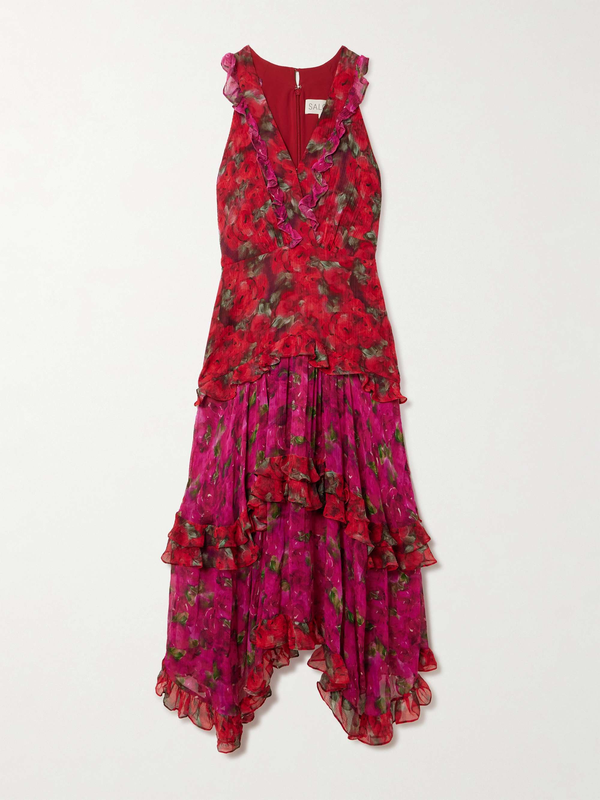 SALONI Jolie tiered floral-print silk-chiffon and crepon maxi dress
