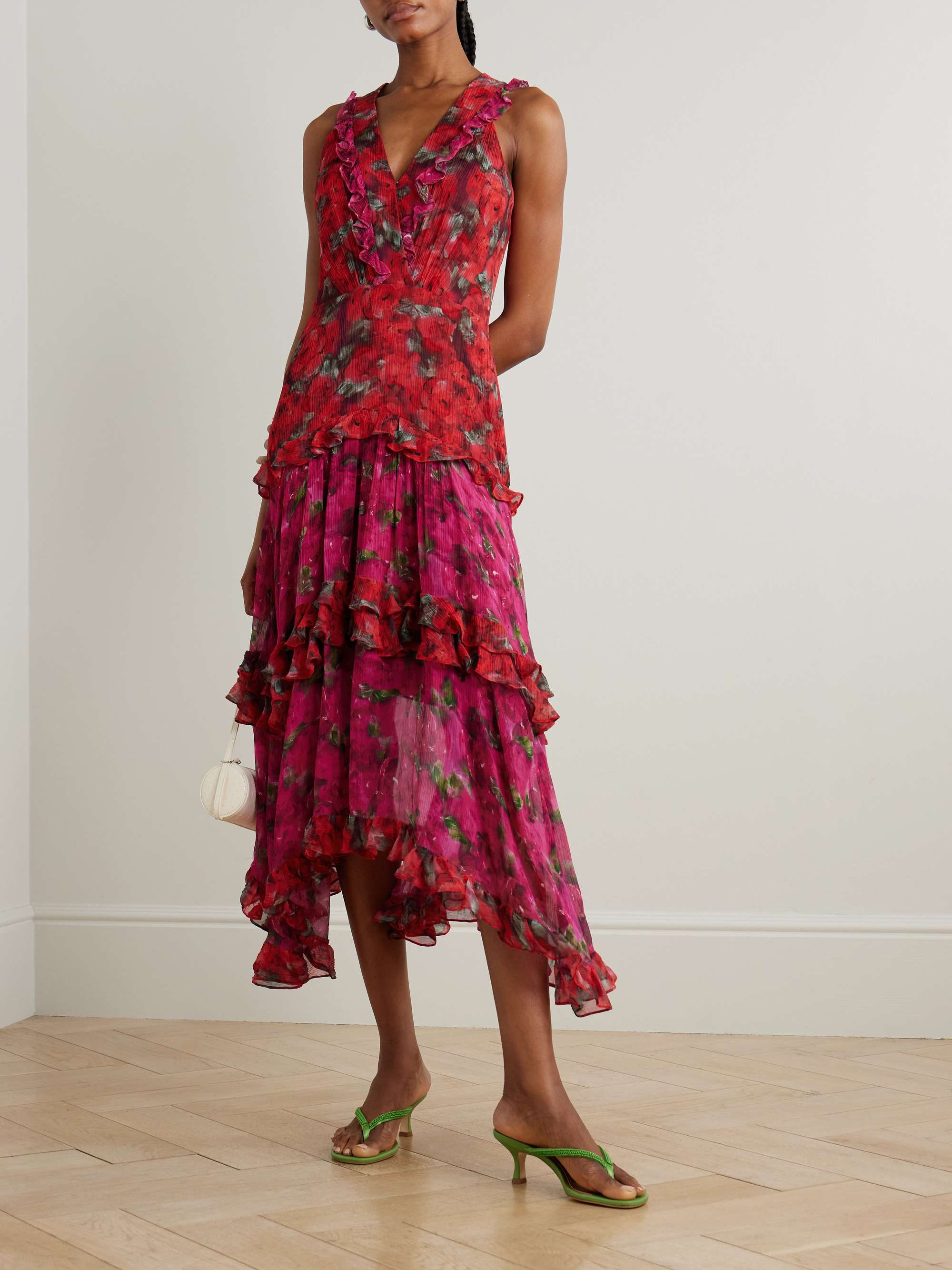 SALONI Jolie tiered floral-print silk-chiffon and crepon maxi dress