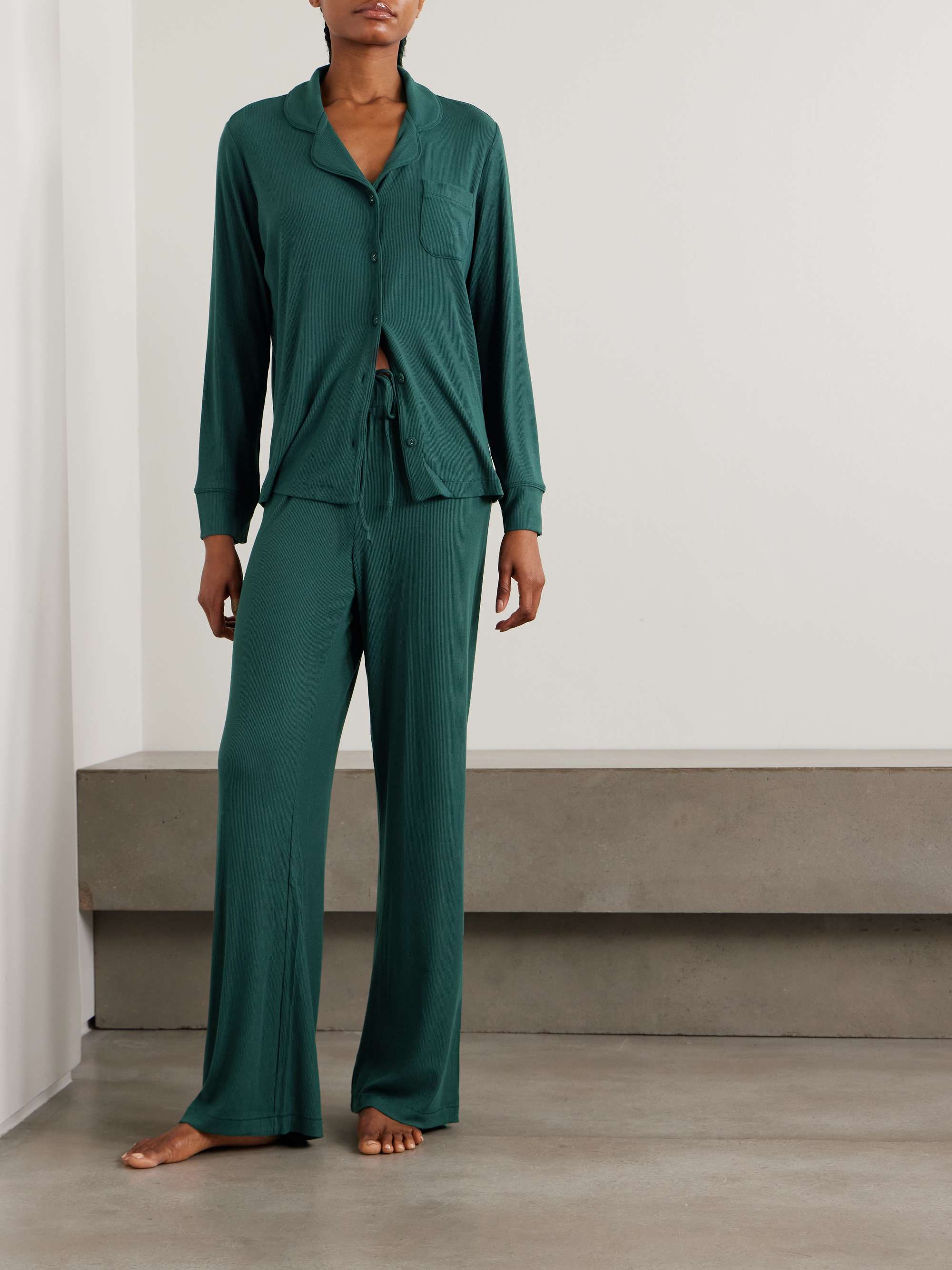 SKIMS Ribbed stretch-modal jersey lounge set - Heather Grey