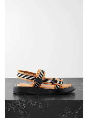 BURBERRY Sandales en toile à rayures et à finitions en cuir