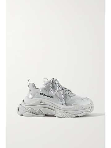 BALENCIAGA Triple S logo-embroidered metallic leather and mesh sneakers