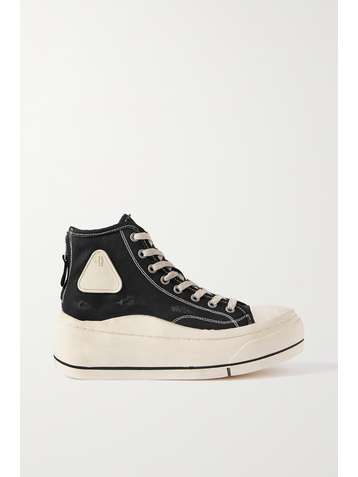 R13 Distressed canvas high-top platform sneakers